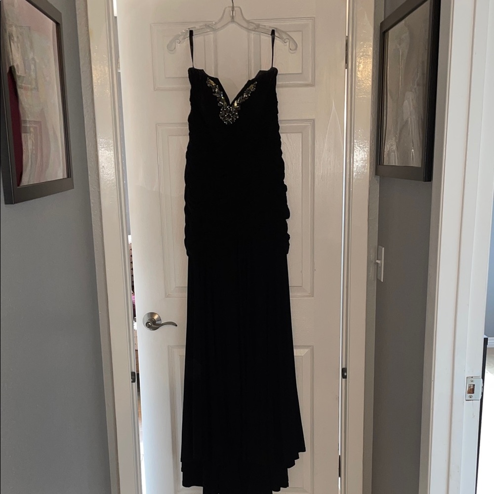 Tony Bowls Black Maxi Dress with Embellished Neckline